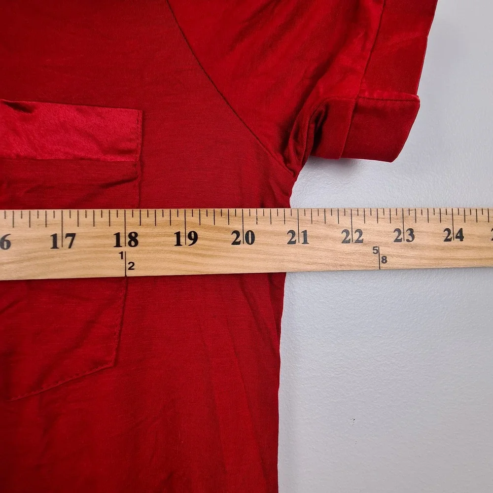 Avidlove Red Button Down Sleep Shirt Nightgown Short Sleeve Satin Trim‎ XL NEW